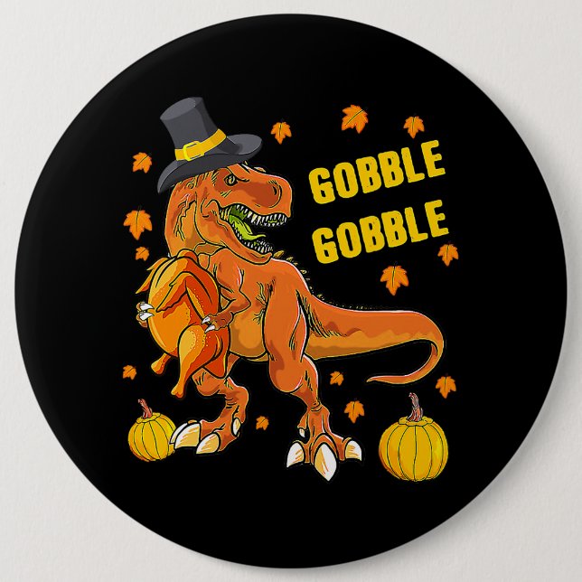 Erntedank T Rex Dinosaur Türkei Kostüm Kinder Gi Button (Vorderseite)