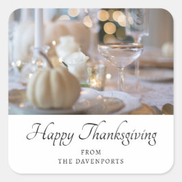 Erntedank Table Elegantes Place Setting-Foto Quadratischer Aufkleber