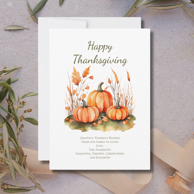 Erntedank-Tageskarte personalisiert Herbst Einladung (Thanksgiving card with pumpkins and fall botanicals. Printed or Digital Download)