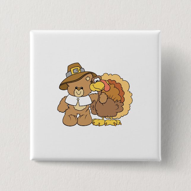 Erntedank Teddybär-Design Button (Vorderseite)
