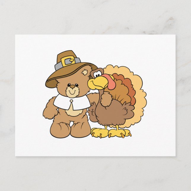 Erntedank Teddybär-Design Feiertagspostkarte (Vorderseite)