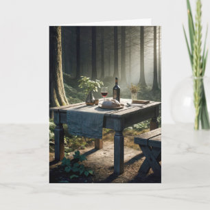 Erntedank-Tisch in einem Wald Karte