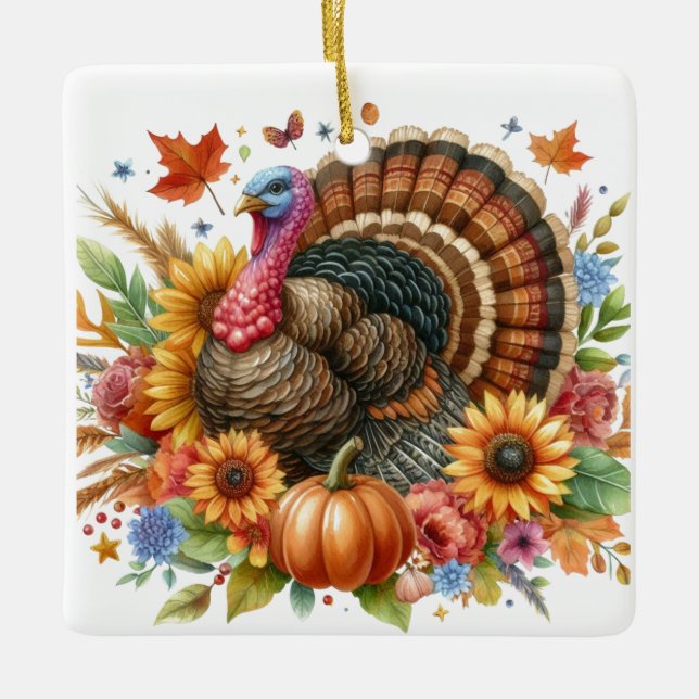 Erntedank Tom Türkei Sake halten Keramikornament (Vorderseite)