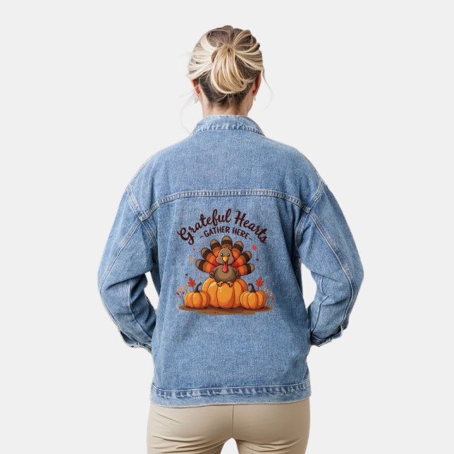 Erntedank Truthahn Jeansjacke (Modell)