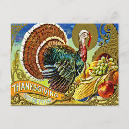 Erntedank Truthühner mit Herbstfrüchten, Vintag Postkarte