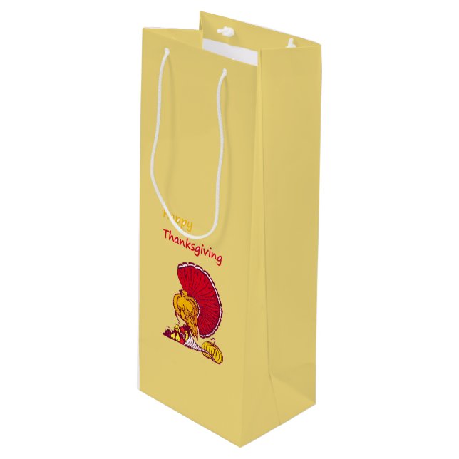 Erntedank, Truthühner und Ernte Geschenktüte Für Weinflaschen (Vorderseite Schrägansicht)