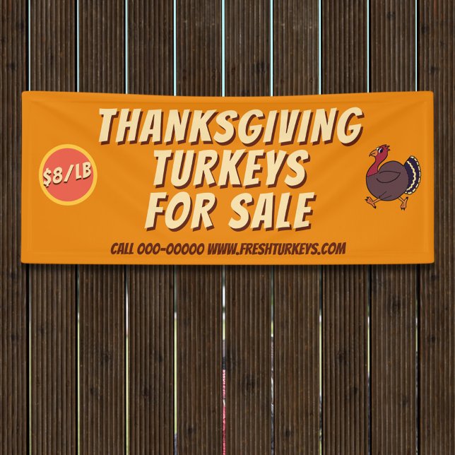 Erntedank Türkei Birds for Sale Business Banner (Add your turkey business details to this orange Thanksgiving Turkeys For Sale Business Banner)