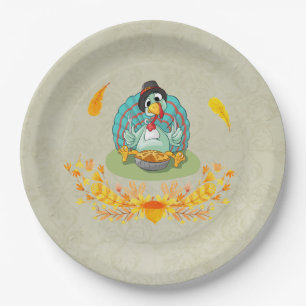 Erntedank Türkei Eating Pumpkin Pie Pappteller
