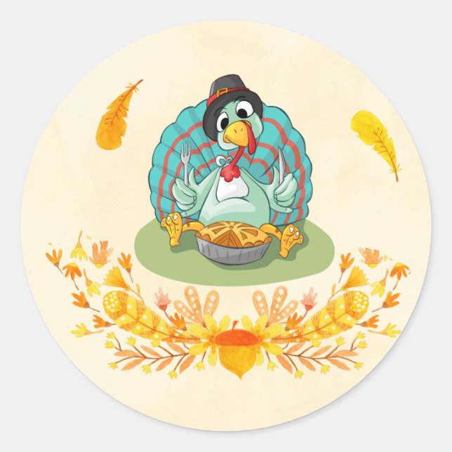Erntedank Türkei Eating Pumpkin Pie Runder Aufkleber (Vorderseite)