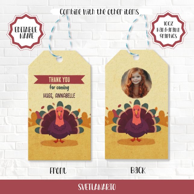 Erntedank Türkei Foto-Geschenkmarke für Kid Geschenkanhänger (Von Creator hochgeladen)