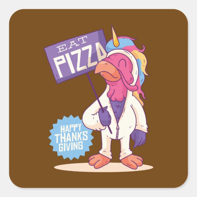 Erntedank Türkei - Funny Turkey Einhorn Geschenk Quadratischer Aufkleber (Vorderseite)