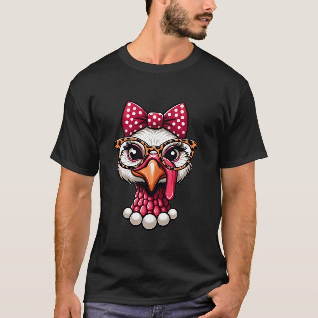 Erntedank Türkei gegenüber Leopard Print Glasses W T-Shirt (Vorderseite)