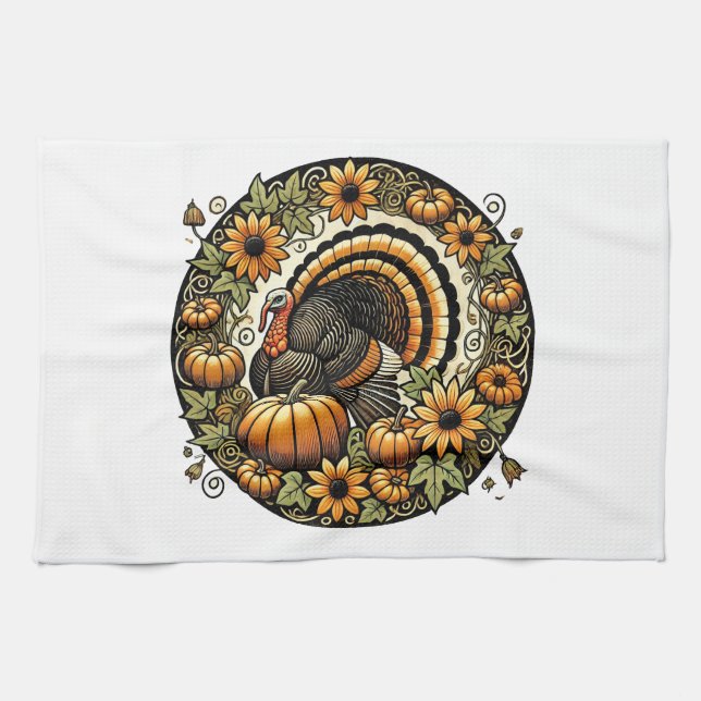 Erntedank Türkei Geschirrtuch (Horizontal)