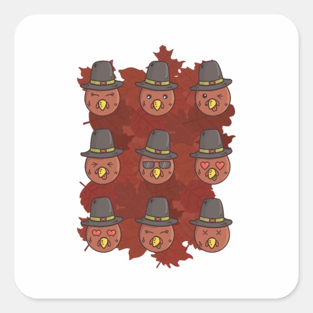 Erntedank Türkei Gesicht Emoji Quadratischer Aufkleber (Vorderseite)