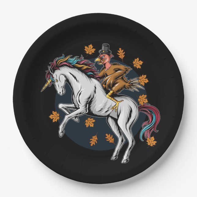 Erntedank Türkei Jagd auf Unicorn Pappteller (Vorderseite)
