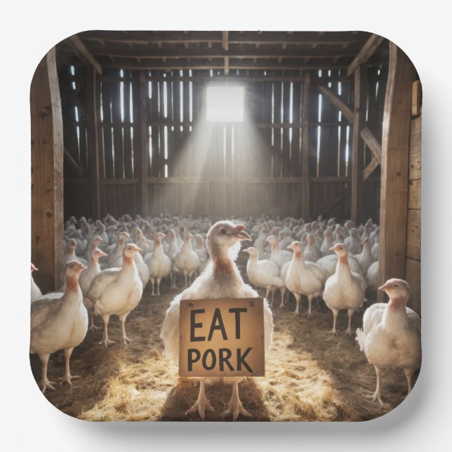 Erntedank Türkei mit dem Zeichen "Schweinefleisch  Pappteller (Vorderseite)
