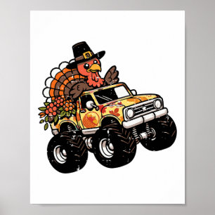 Erntedank Türkei Monster Truck Fall Kleinkind Jung Poster