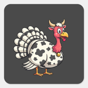 Erntedank Türkei Moo Cow Head Funny Fall Familie Quadratischer Aufkleber