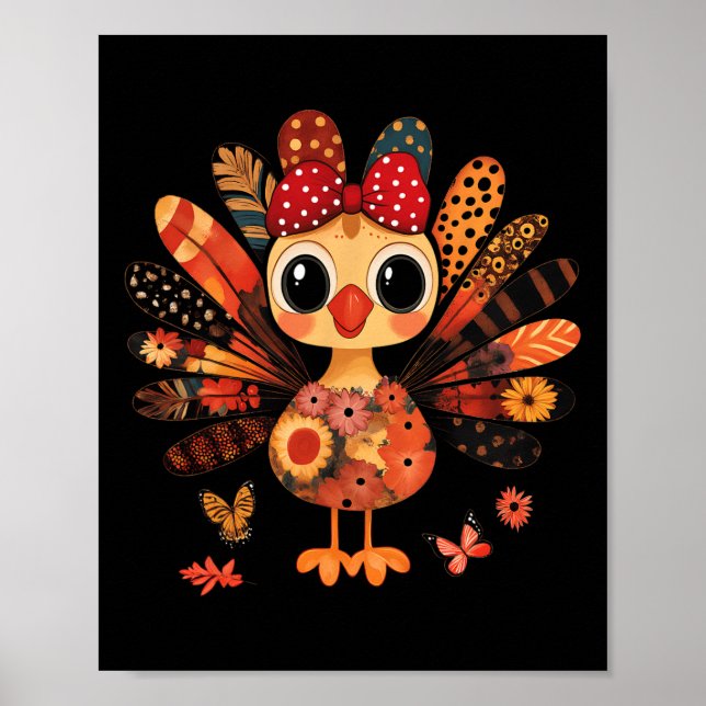 Erntedank Türkei Niedlich Coquette Bow Girl Kid Wo Poster (Vorne)