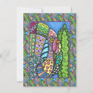 ERNTEDANK TÜRKEI, PATCHWORK FEATHERS, FOLK ART MITTEILUNGSKARTE