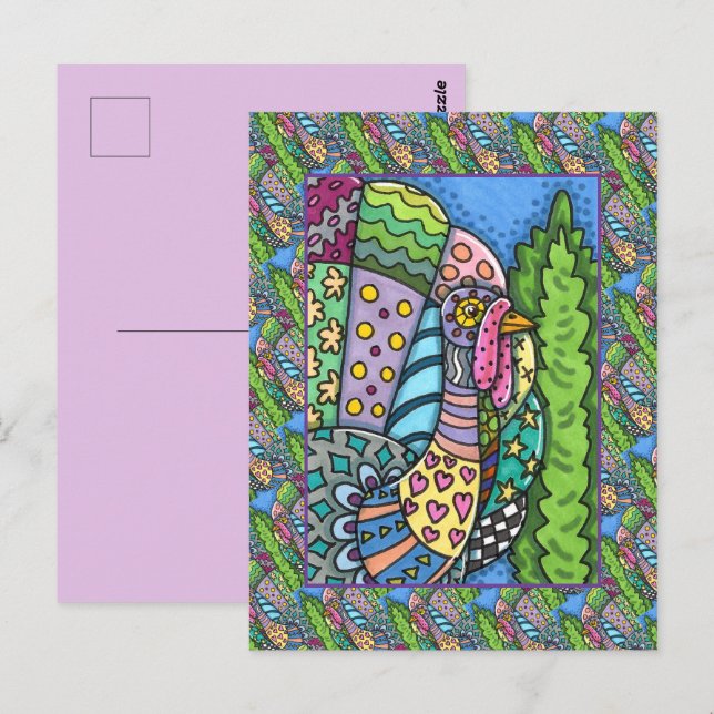 ERNTEDANK TÜRKEI, PATCHWORK FEATHERS, FOLK ART POSTKARTE (Vorne/Hinten)