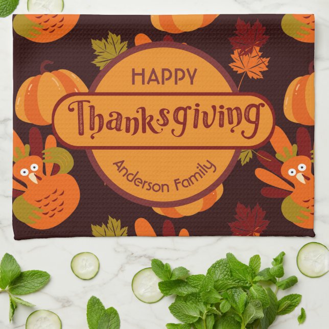 Erntedank Türkei Pumpkin Herbstleaves Geschirrtuch (Gefaltet)