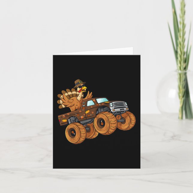 Erntedank Türkei Reiten Monster Truck Boys Kinder Karte (Vorderseite)