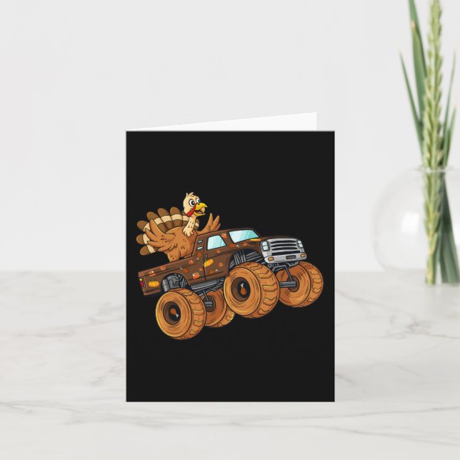 Erntedank Türkei Reiten Monster Truck Boys Kinder Karte (Vorderseite)