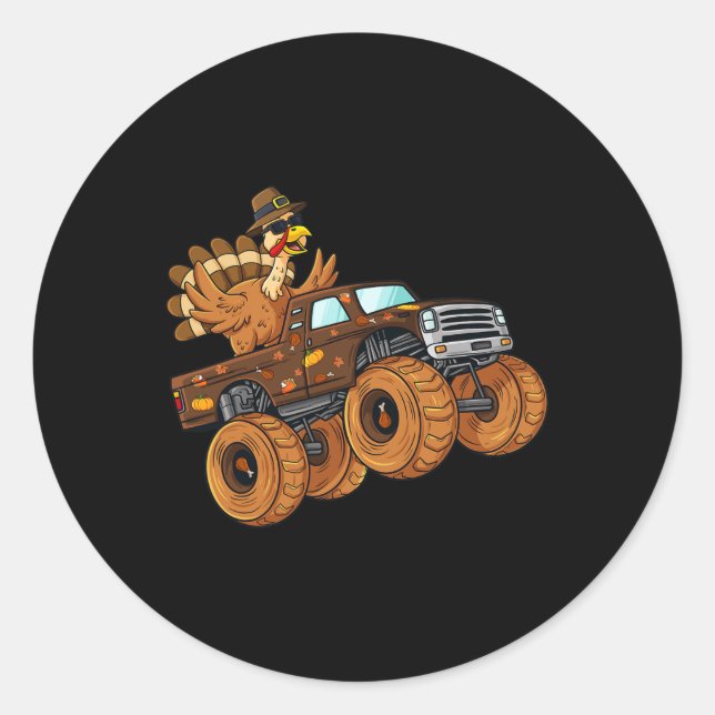 Erntedank Türkei Reiten Monster Truck Boys Kinder Runder Aufkleber (Vorderseite)