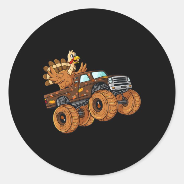 Erntedank Türkei Reiten Monster Truck Boys Kinder Runder Aufkleber (Vorderseite)