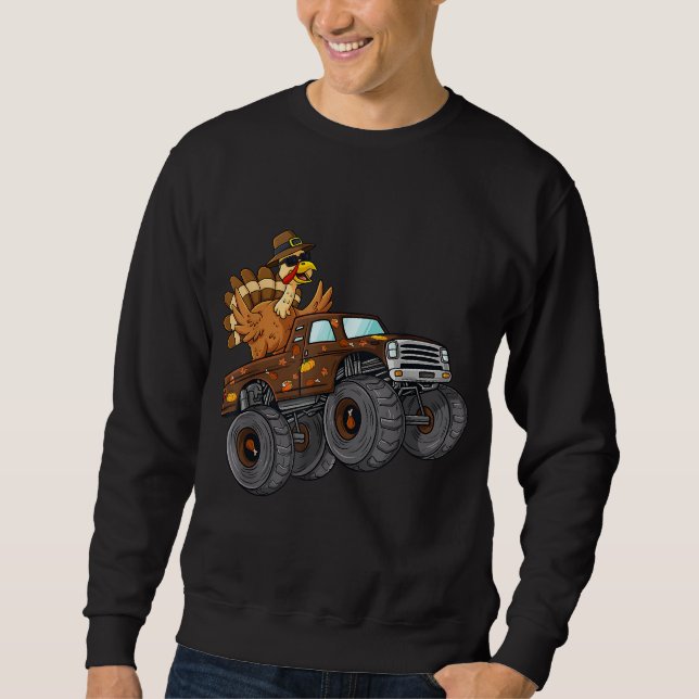 Erntedank Türkei Reiten Monster Truck Boys Kinder Sweatshirt (Vorderseite)