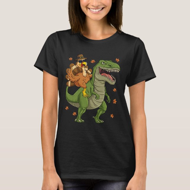 Erntedank Türkei Riding T Rex Dinosaur Kleinkind T-Shirt (Vorderseite)