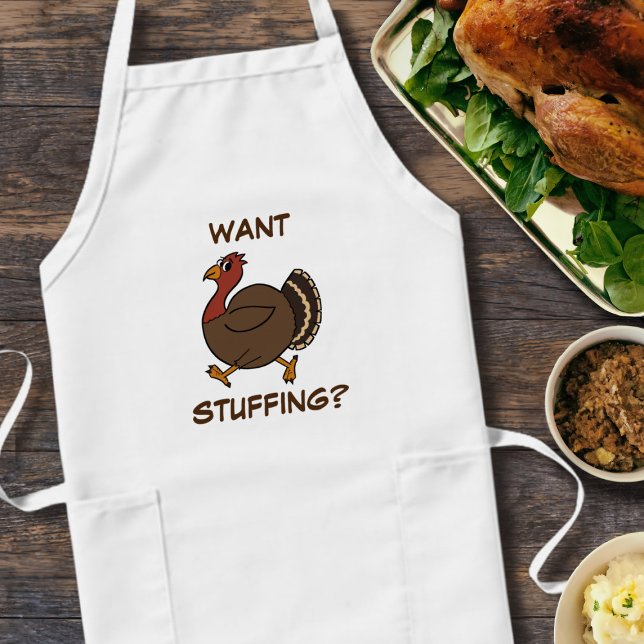 Erntedank Türkei Schürze ersticken (Want stuffing? A fun thanksgiving turkey trotting along this apron)