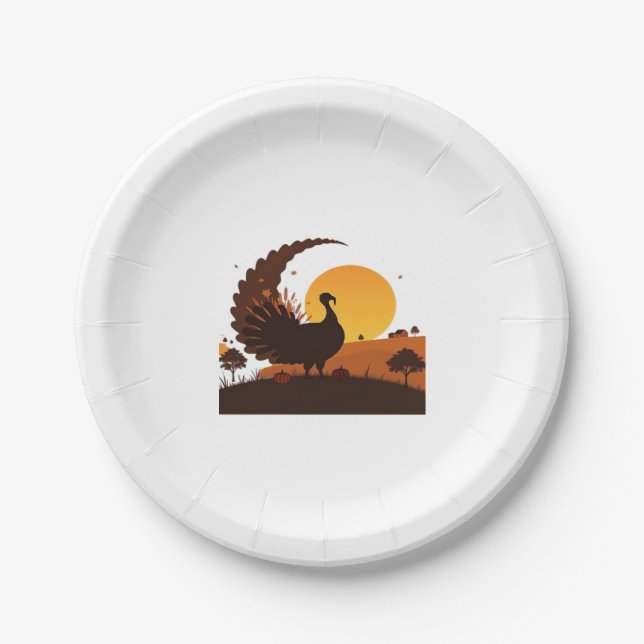 Erntedank Türkei Silhouette - Sunset Harvest Sc Pappteller (Vorderseite)
