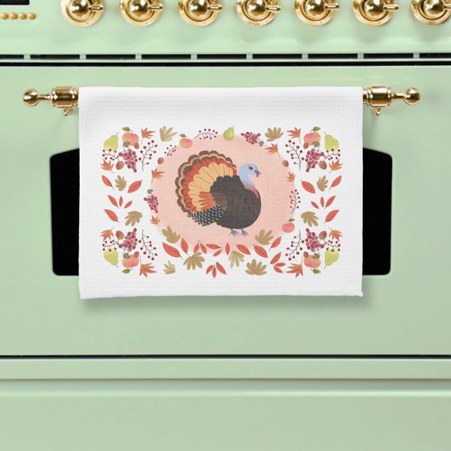 Erntedank Türkei und Herbstlaub Geschirrtuch (Von Creator hochgeladen)