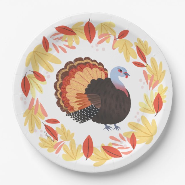 Erntedank Türkei und Herbstlaub Pappteller (Vorderseite)