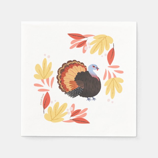 Erntedank Türkei und Herbstlaub Serviette (Vorderseite)