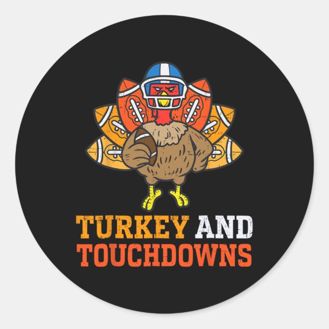 Erntedank Türkei und Touchdowns American Footba Runder Aufkleber (Vorderseite)