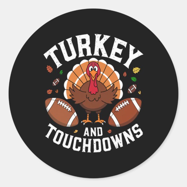 Erntedank Türkei und Touchdowns Fußball Design Runder Aufkleber (Vorderseite)