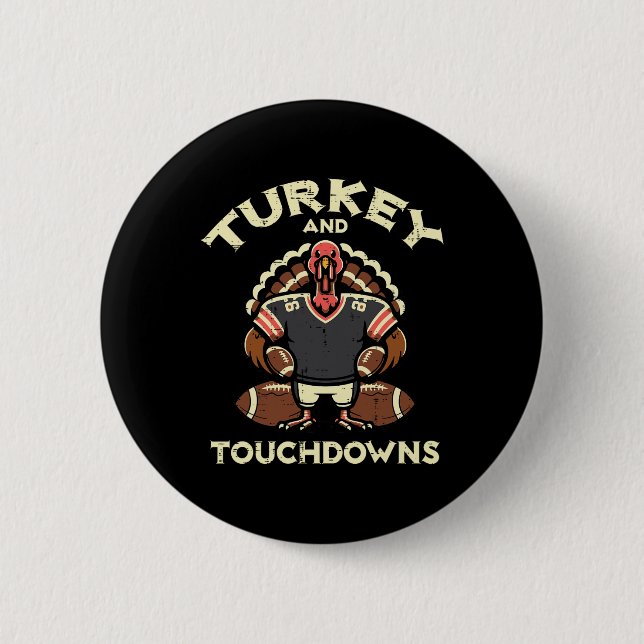 Erntedank Türkei und Touchdowns Fußball Männer Bo Button (Vorderseite)
