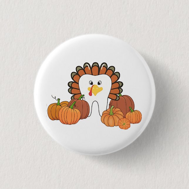 Erntedank Türkei Zahnzahnzähne Button (Vorderseite)