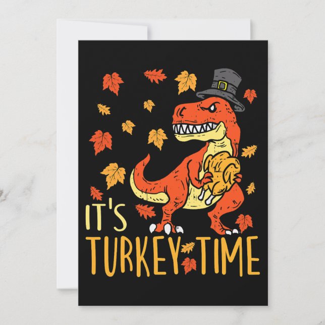 Erntedank Türkei Zeit Fall Leaf Dinosaurier 1 Einladung (Vorderseite)