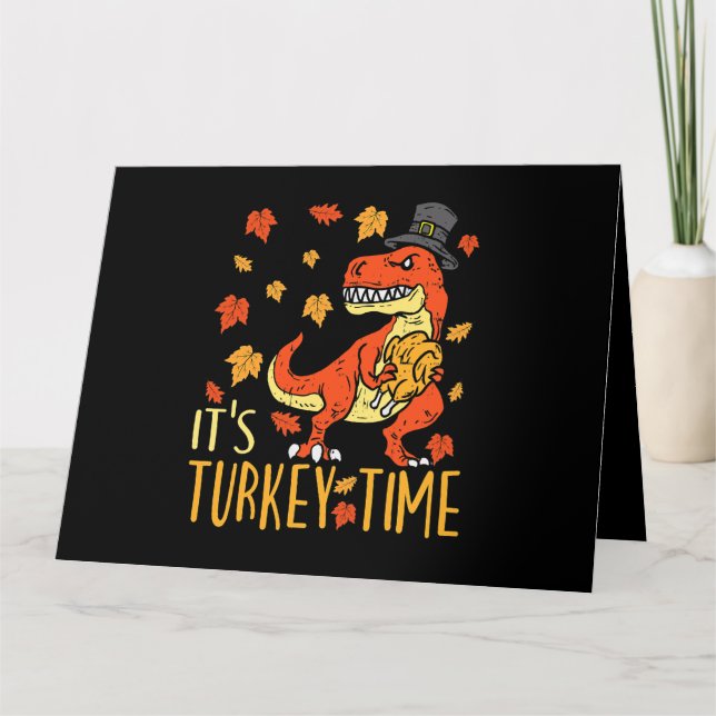 Erntedank Türkei Zeit Fall Leaf Dinosaurier 1 Karte (Vorderseite)