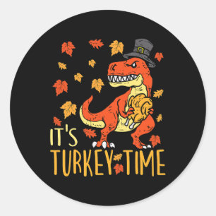 Erntedank Türkei Zeit Fall Leaf Dinosaurier 1 Runder Aufkleber