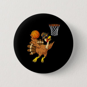Erntedank Turkey Basketball Player Fun Boys Gir Button