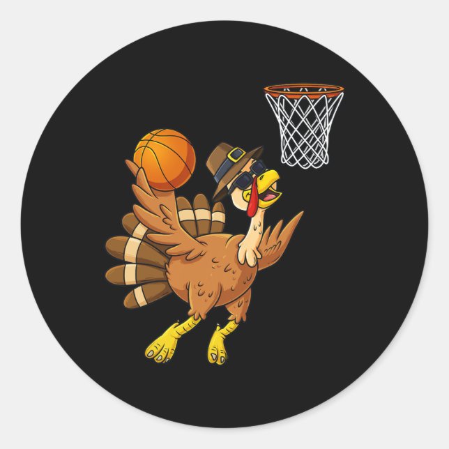 Erntedank Turkey Basketball Player Fun Boys Gir Runder Aufkleber (Vorderseite)