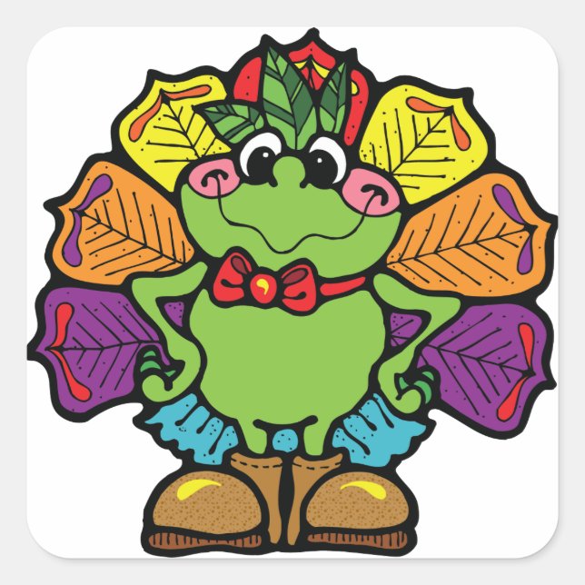 Erntedank Turkey Frog Quadratischer Aufkleber (Vorderseite)