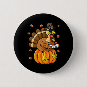 Erntedank Turkey Gamer Pumpkin Boys Kinder Teens Button