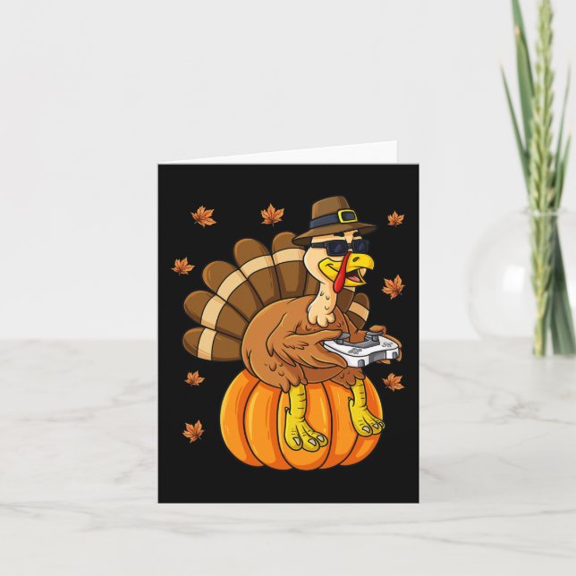 Erntedank Turkey Gamer Pumpkin Boys Kinder Teens Karte (Vorderseite)