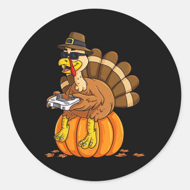 Erntedank Turkey Gamer Pumpkin Boys Kinder Teens Runder Aufkleber (Vorderseite)